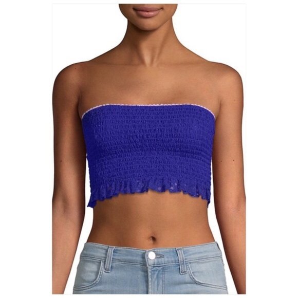 FREE PEOPLE Callie Smocked Bandeau Crop Small NWT - Picture 1 of 3